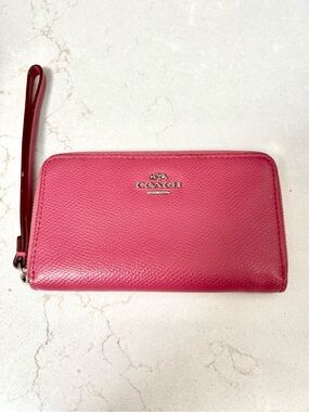 Coach Leather Wallet With Strap, Pink Color